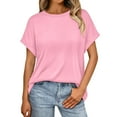 thumbnail image 1 of MIUOWANP Women Summer Short Sleeve Shirts Women's Solid Color Casual Bate Sleeve Round Neck Short Sleeved Top Pink XL, 1 of 5