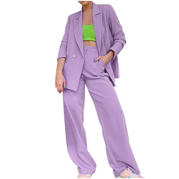 MIUOWANP Women's 2 Piece Outfits Women's Solid V_neck Long Sleeve Cardigan Coat Tops + Pants Trousers Suit Set