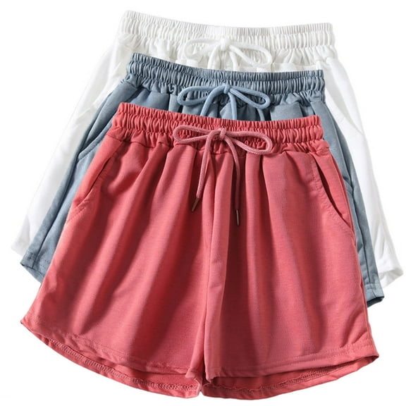 MIUOWANP Women's 3-Pack Shorts Sets Summer Lightweight Loose Athletic A-Line Running and Fitness ShortsS(4)White