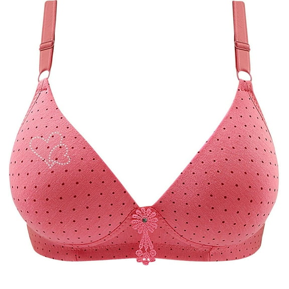 MIUOWANP Women's Bras No Underwire Full Support Polka Dot Print Push-Up Breathable Daily Bra,Watermelon Red S