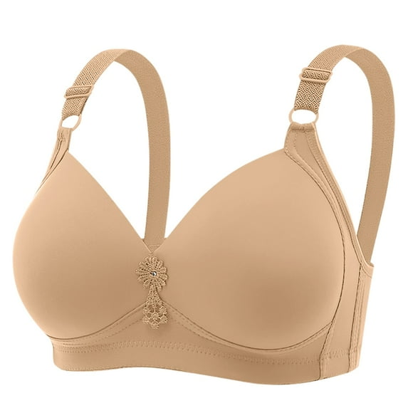MIUOWANP Women's Bras Push Up Oversized Non-wired Bra Glossy Push-up Three-breasted Underwear Bra,Khaki 90