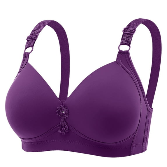 MIUOWANP Women's Bras Push Up Oversized Non-wired Bra Glossy Push-up Three-breasted Underwear Bra,Purple 90