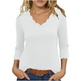 thumbnail image 1 of MIUOWANP Women's Casual 3/4 Sleeve Tops Summer Solid Color Temperament V-neck Loose Comfy Pullover Top White M, 1 of 5