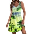 thumbnail image 1 of MIUOWANP Women's Casual Dresses Short Sleeve V-neck Dress with Pockets Coconut Print Loose Casual Vacation Beach Dress Size XXL(12)Yellow, 1 of 5