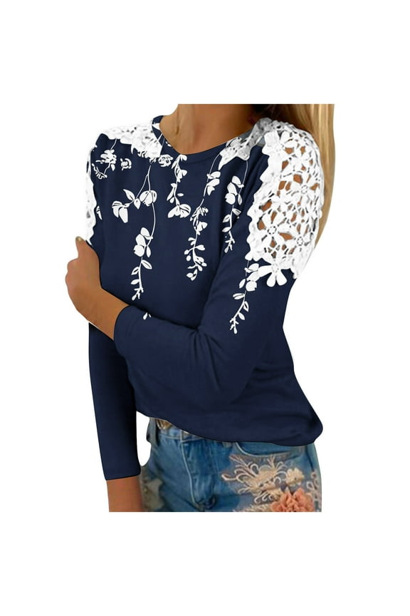 Women's Casual Plaid Round Neck Short Sleeved T-shirt Loose Top Classy Blouses for Women , Size L Navy