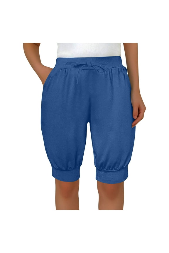 Women's Casual Shorts Breathable Quick-Drying Relaxed Fit Shorts Solid Color Drawstring Elastic Waist Half Pants Size S(4)Blue