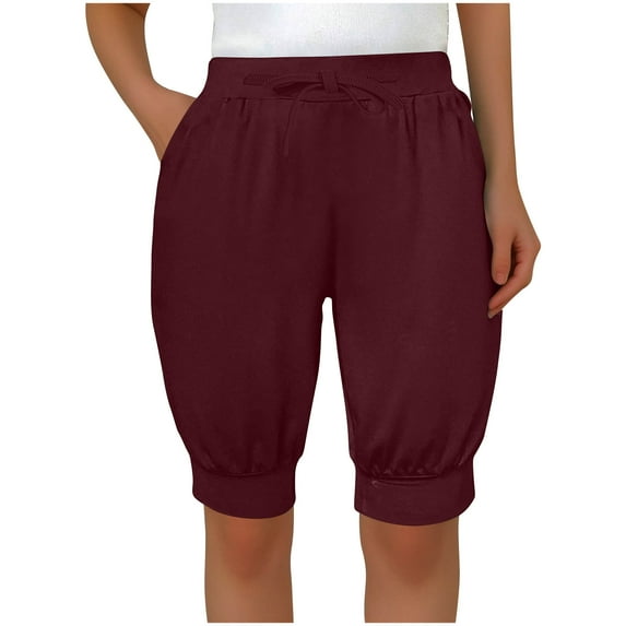 MIUOWANP Women's Casual Shorts Breathable Quick-Drying Relaxed Fit Shorts Solid Color Drawstring Elastic Waist Half Pants Size XL(10)Wine