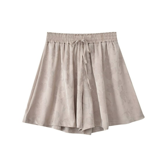 MIUOWANP Women's Casual Shorts High Waisted Floral Print Drawstring Waist Quick-Drying Sports Shorts Size XL(10)Beige