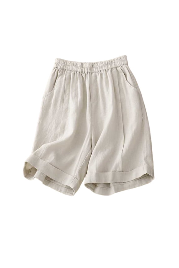 Women's Casual Shorts High Waisted Solid Color Lightweight High Waisted Wide Legged Casual Shorts Size XXL(12)Beige