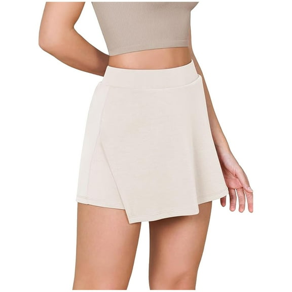 MIUOWANP Women's Casual Shorts High Waisted Solid Color Skinny Skort Size M(6)Beige