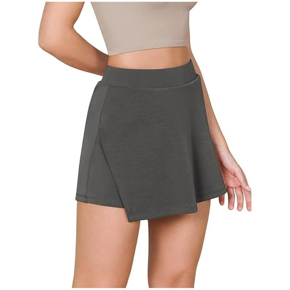 MIUOWANP Women's Casual Shorts High Waisted Solid Color Skinny Skort Size XL(10)Gray