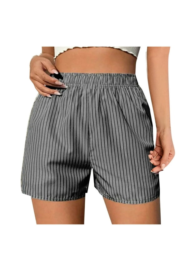 Women's Casual Shorts High Waisted Striped Print High Waisted and Wide Legged Straight Leg Pants Lightweight Sports Shorts Size XL(10)Gray
