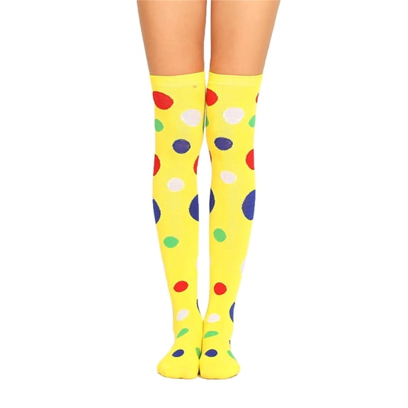 MIUOWANP Women's Compression Socks Women's Polka Printed Christmas Clown Queuing Warm Stockings, Extra Long Knee Length Tight Knit Socks Holiday Hot Selling Products on Sale Free Size Yellow