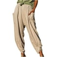 thumbnail image 1 of MIUOWANP Women's Cotton And Linen Pants with Pockets Solid Color Elastic Waisted Split Cuffed Wide Leg Trousers Size XXXL(14)Khaki, 1 of 8