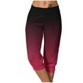 thumbnail image 1 of MIUOWANP Women's Cropped Pants Elastic Waist with Pockets Gradient Color Print Comfortable Casual Pants Size S(4)Wine, 1 of 6