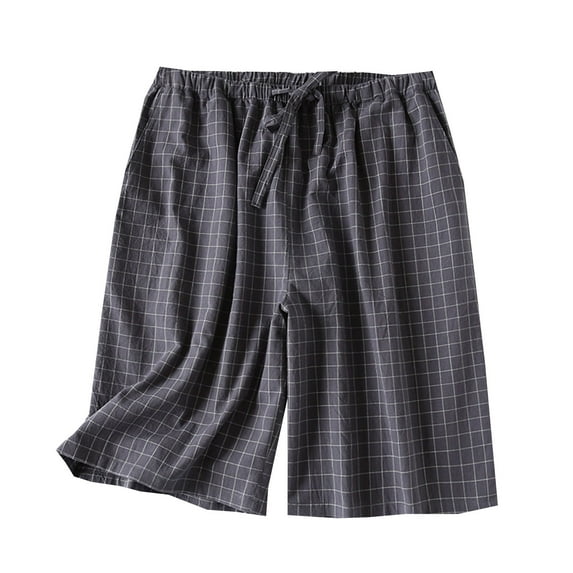 MIUOWANP Women's Elastic Waist Shorts Cotton Checkered Print Simple Style Sleeping Shorts Comfortable Straight Leg Shorts Size XL(10)Dark Gray