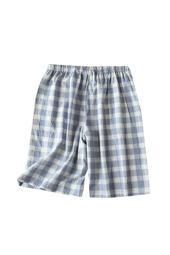 Women's Elastic Waist Shorts Cotton Simple Style Drawstring Waist Shorts Checkered Print Straight Leg Shorts Size M(6)Blue