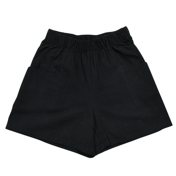 MIUOWANP Women's Elastic Waist Shorts Cotton Solid Color with Pockets Hot Pants Breathable Sports Shorts Size L(8)Black