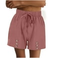 thumbnail image 1 of MIUOWANP Women's Elastic Waist Shorts Drawstring Waist Fake Buttons Straight Leg Shorts Solid Color Breathable Shorts Size XXL(12)Pink, 1 of 6