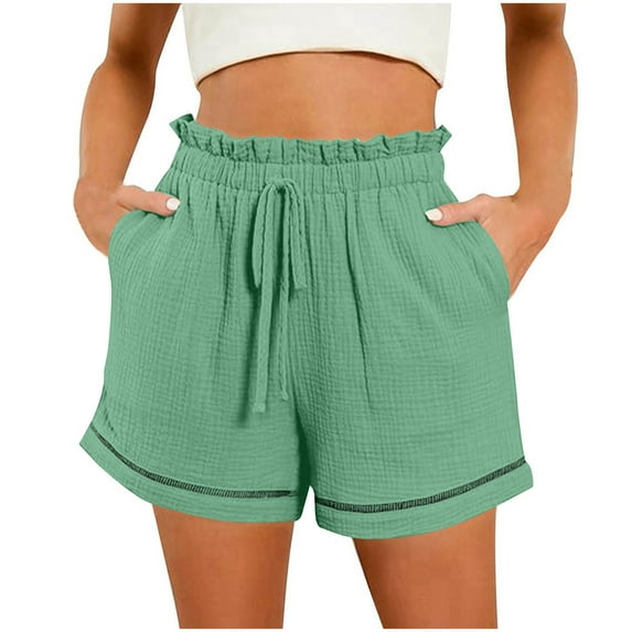 MIUOWANP Women's Elastic Waist Shorts Lace Waist Circumference Drawstring Waist Shorts Pleated Straight Leg Shorts Size XL(10)Mint Green