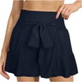 thumbnail image 1 of MIUOWANP Women's Elastic Waist Shorts Pleated Drawstring Waist Shorts Solid Color Relaxed Fit Shorts Size XL(10)Navy, 1 of 6