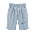thumbnail image 1 of MIUOWANP Women's Elastic Waist Shorts with Pockets Independence Day Print Drawstring Waist High Waisted Wide Leg Straight Leg Half Pants Size S(4)Light Blue, 1 of 3
