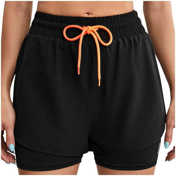 MIUOWANP Women's Elastic Waist Shorts Quick-Drying Sports Shorts Lightweight Breathable Drawstring Waist Shorts Size S(4)Black