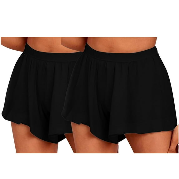 MIUOWANP Women's Elastic Waist Shorts Solid Color Casual Shorts ComfortableRuffled Leg Shorts Size XL(10)Black