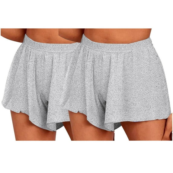 MIUOWANP Women's Elastic Waist Shorts Solid Color Casual Shorts ComfortableRuffled Leg Shorts Size XXL(12)Gray