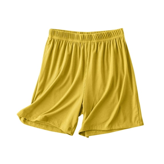 MIUOWANP Women's Elastic Waist Shorts Solid Color High Waisted Baggy Shorts Elastic-Waisted Shorts Size M(6)Yellow