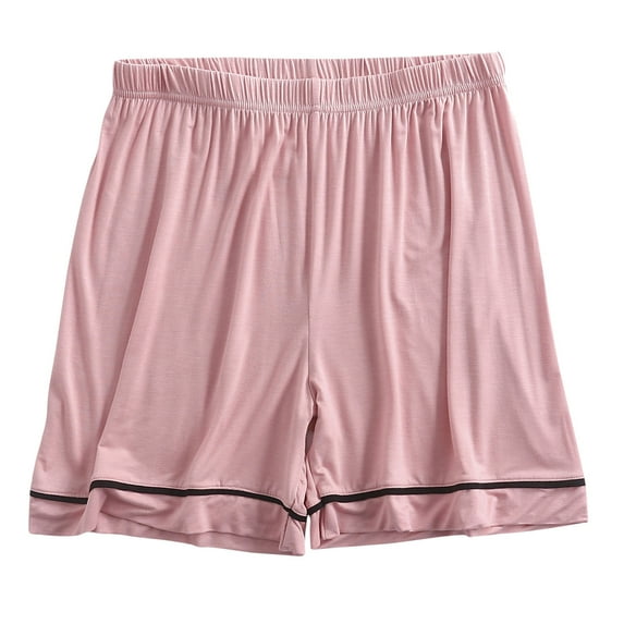 MIUOWANP Women's Elastic Waist Shorts Solid Color Lines High Waisted Baggy Pants Size XXL(12)Pink