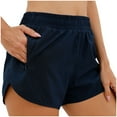 thumbnail image 1 of MIUOWANP Women's Elastic Waist Shorts Solid Color Zip Pockets with Built-in Drawstring Sporty Shorts with Slits Size L(8)Navy, 1 of 3