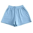 thumbnail image 1 of MIUOWANP Women's Elastic Waist Shorts Solid Color with Pockets Hot Pants Breathable Sports Shorts Size L(8)Light Blue, 1 of 5