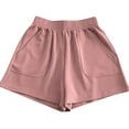 thumbnail image 1 of MIUOWANP Women's Elastic Waist Shorts Solid Color with Pockets Hot Pants Breathable Sports Shorts Size XL(10)Pink, 1 of 5