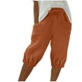 thumbnail image 1 of MIUOWANP Women's Elastic Waist Shorts with Pockets Drawstring Waist Solid Color Bound Feet Half Pants Size S(4)Orange, 1 of 6