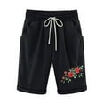 thumbnail image 1 of MIUOWANP Women's Elastic Waist Shorts with Pockets Floral Print Drawstring Waist High Waisted Wide Leg Straight Leg Half Pants Size M(6)Black, 1 of 3