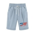thumbnail image 1 of MIUOWANP Women's Elastic Waist Shorts with Pockets Independence Day Print Drawstring Waist Cotton-Linen Blend Half Pants Size XL(10)Light Blue, 1 of 3