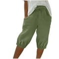thumbnail image 1 of MIUOWANP Women's Elastic Waist Shorts with Pockets Solid Color Comfortable Casual Shorts Size M(6)Army Green, 1 of 6
