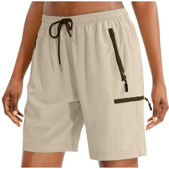 MIUOWANP Women's Elastic Waist Shorts with Pockets Solid Color Quick-Drying Sports Shorts High Waisted and Wide Legged Shorts Size XXXL(14)Khaki