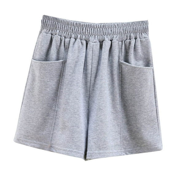MIUOWANP Women's Elastic Waist Shorts with Pockets Solid Color Simple Style Sports Shorts Size M(6)Gray