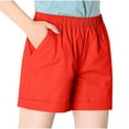 thumbnail image 1 of MIUOWANP Women's Elastic Waist Shorts with Pockets Solid Color Straight Leg Shorts Simple Style Sports Shorts Size S(4)Orange, 1 of 4