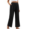 thumbnail image 1 of MIUOWANP Women's Elastic Waisted Pants with Pockets Solid Color Elastic Comfortable Home Wide Leg Pants Size S(4)Black, 1 of 5