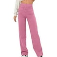 thumbnail image 1 of MIUOWANP Women's Elastic Waisted Pants with Pockets Solid Color Fake Buttons Slim Fit Straight Leg Pants Size L(8)Pink, 1 of 4