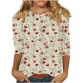 thumbnail image 1 of MIUOWANP Women's Fashion Casual 3/4 Sleeve Top Fashion Floral Print Crewneck Loose and Breathable 3/4 Sleeves Bloues Brown XXL, 1 of 5