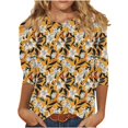 thumbnail image 1 of MIUOWANP Women's Fashion Casual 3/4 Sleeve Top Fashion Floral Print Crewneck Loose and Breathable 3/4 Sleeves Bloues Yellow L, 1 of 3
