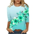 thumbnail image 1 of MIUOWANP Women's Fashion Casual Color Block Printing Round Neck 3/4 Sleeve T-shirt Top Blouse Ladies Plus Size Top Shirt on Sale Light Blue XXL, 1 of 4