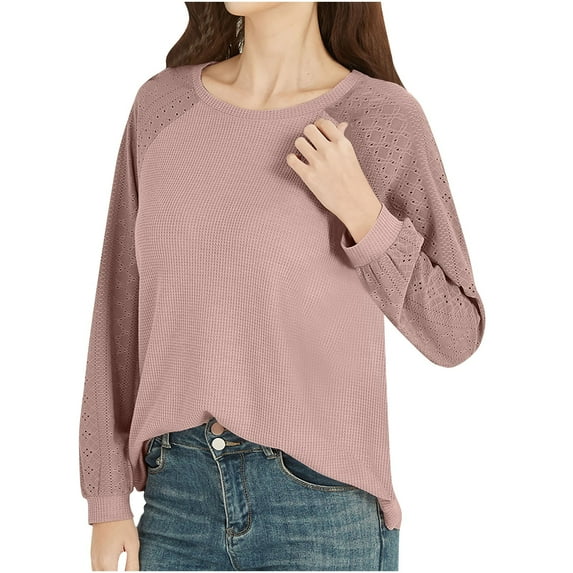 MIUOWANP Women's Fashion Hoodies & Sweatshirts 3x Women's New Long Sleeve Solid Color Round Neck Pullover Patchwork Top Pink S