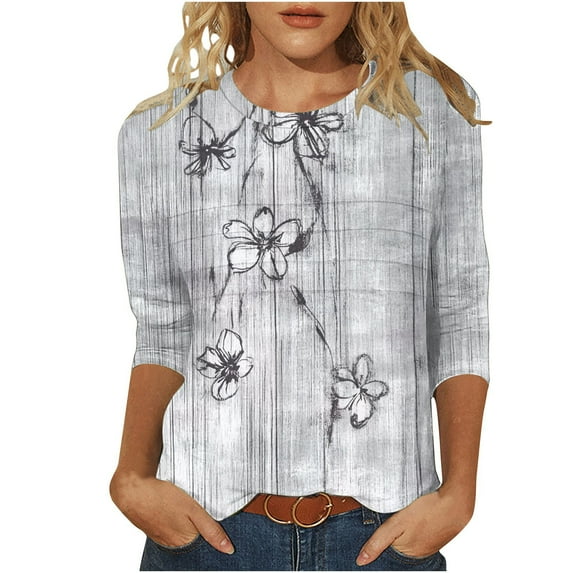 MaFYtyTPR Women's Fashion Printed T-shirt 3/4 Sleeves Blouse Round Neck Casual Tops 2025