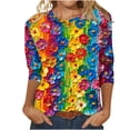 thumbnail image 1 of MaFYtyTPR Women's Fashion Printed T-shirt 3/4 Sleeves Blouse Round Neck Casual Tops New Edition Top Shirt Multicolor M, 1 of 5