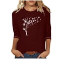 thumbnail image 1 of MaFYtyTPR Women's Fashion Tees Casual Crewneck 3/4 Sleeve Loose T Shirt Ladies Tops Blouses Shirts Easy to Mix and Match Blouses Wine S, 1 of 3